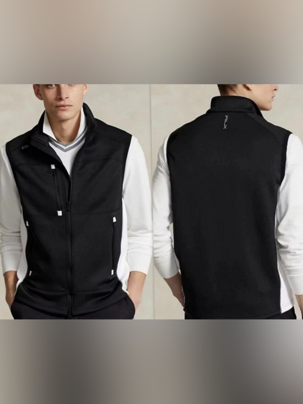 RLX RALPH LAUREN Men's L Full Zip Double-Knit Full-Zip Vest Black $138 NEW